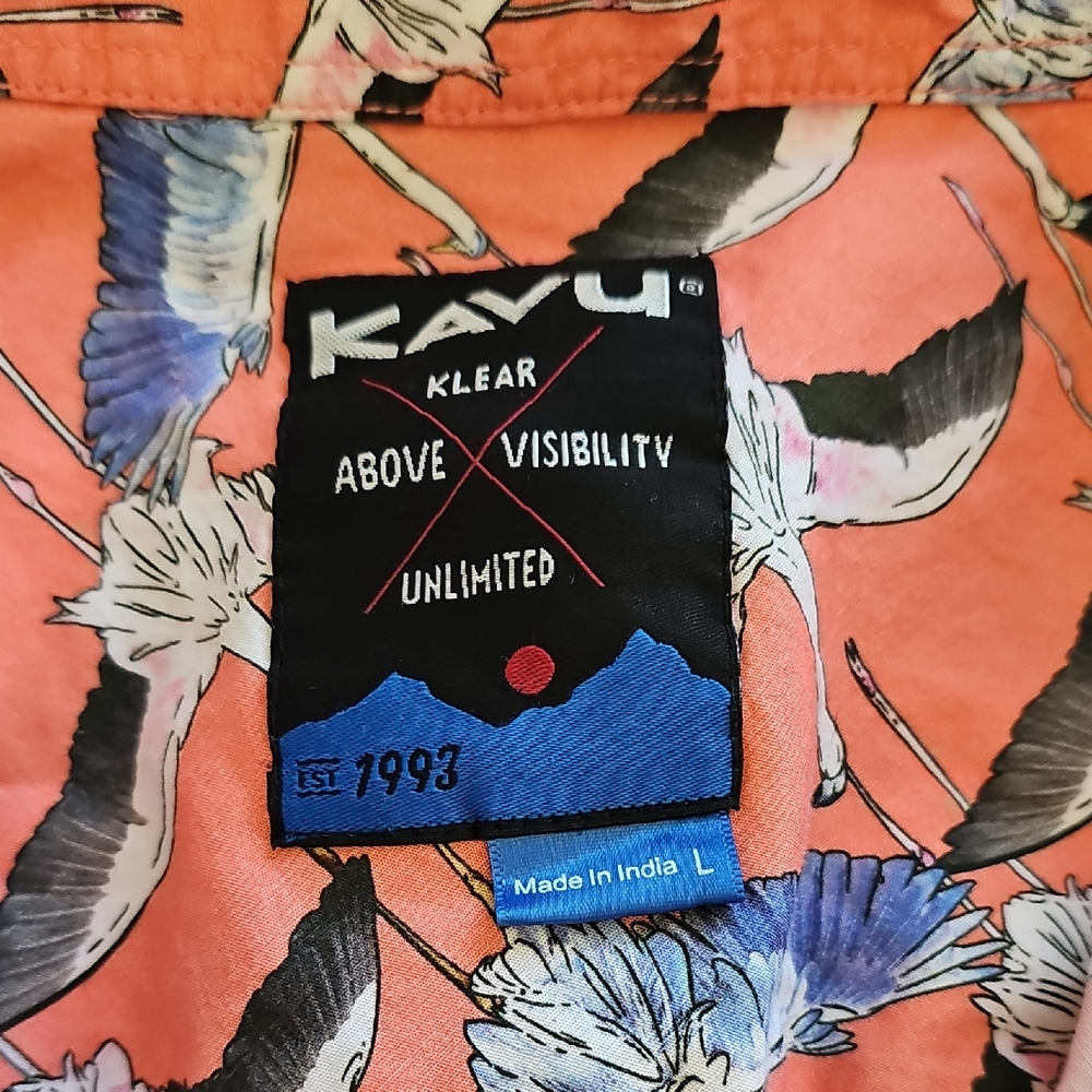 Kavu Flamingo Print Button Down Shirt - Coral and Black - Picture 2 of 2